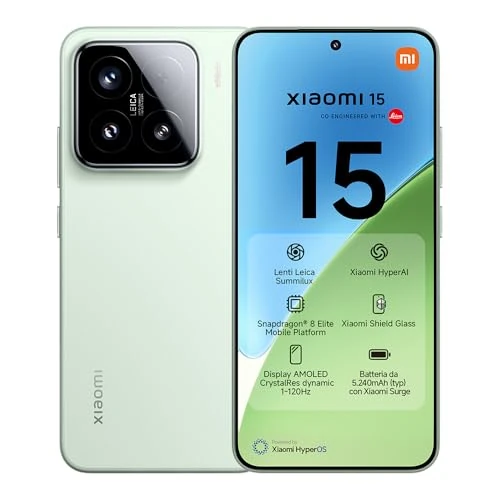 XIAOMI 15 smartfonów, 12+256 GB, zielony, aparat główny Leica 50 MP, bateria 5240 mAh, ładowanie 90 W, HyperAI (ładowarka nie jest dołączona) (wersja francuska)