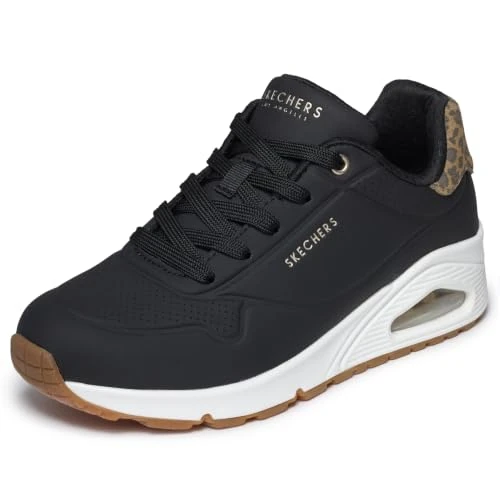 Zeitlich begrenztes Angebot: Skechers Damen Uno Jungle Nite Turnschuhe, Black Durabuck/Leopard Printed Suede/ Mesh Tr, 39.5 EU von 89.95 € auf 60.90 € (32% Rabatt)