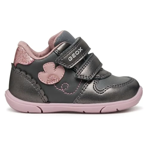Geox B Zapito Girl, First Walker Shoe Bimba 0-24, Rosa Grigio Scuro, 19 EU