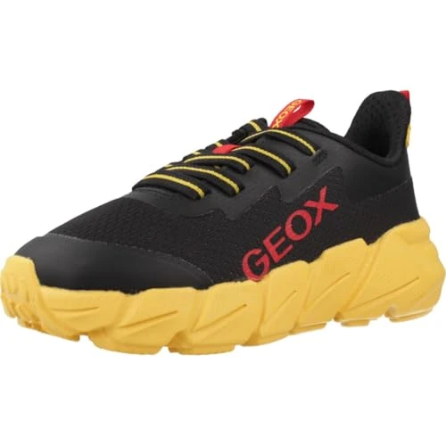 Geox J FLEXYPER Fast Boy Sneaker, Black/Yellow, 28 EU, Czarny ?ó?ty, 28 EU
