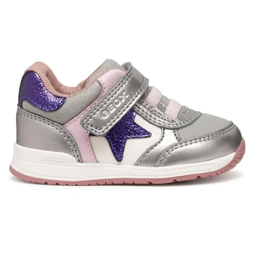 Geox B Rishon Girl, First Walker Shoe Bebé-Niñas, Dk Silver Purple, 18 EU