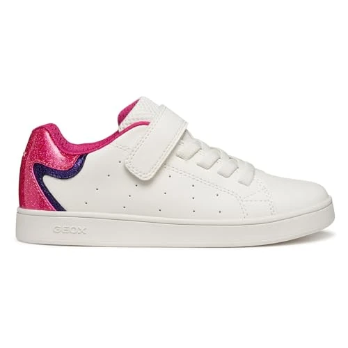 Geox J ECLYPER Girl Sneaker, White/Fuchsia, 34 EU
