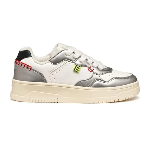 Geox J Lestrella Meisjessneakers, zilver/wit, 34 EU, donker zilver wit, 34 EU