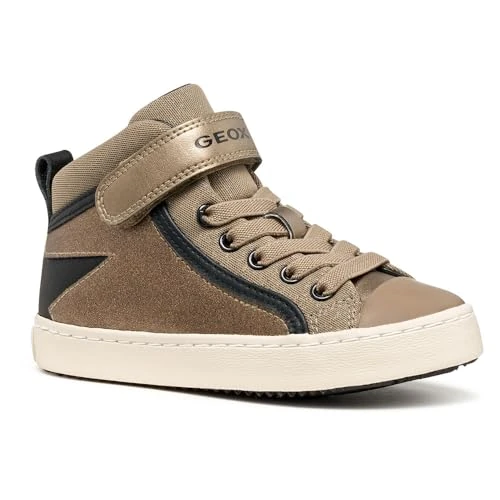 Geox J Kalispera Girl Sneaker, DK beżowe/czarne, 37 EU, Dk Beige Black, 37 EU