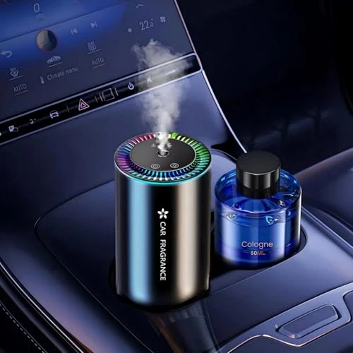 Car Air Purifier with 50ml Perfume (Cologne), Electric Car Aroma Diffuser, Ultrasonic Amplifier, 3 Intelligent Modes, Automatic On/Off, Built-in Battery, Aroma Diffuser for Car Lasts for 5 Months