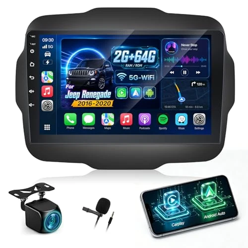 Offerta a tempo: NHOPEEW Autoradio 2+64G per Jeep Renegade 2016-2020 - Carplay senza fili e Android Auto - Stereo Android da 9 pollici con WiFi EQ GPS Mirror Link FM RDS + Telecamera posteriore AHD e microfono - 0.00% da 185.99 € a 185.99 €
