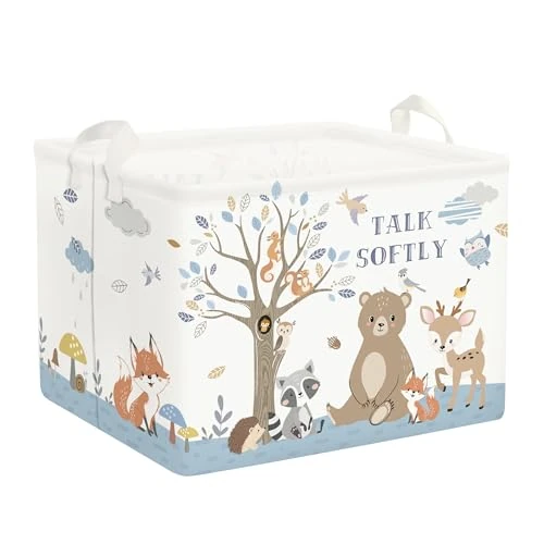 Limited offer: HUUMONSS Fox Bear Baby Laundry Hamper with Handle Clothes Kids Storage Basket Collapsible Large Boys Girls Gift Toy Box Bin for Nursery Room, White, 63L from 10.99 EUR to 10.99 EUR (save 0%)