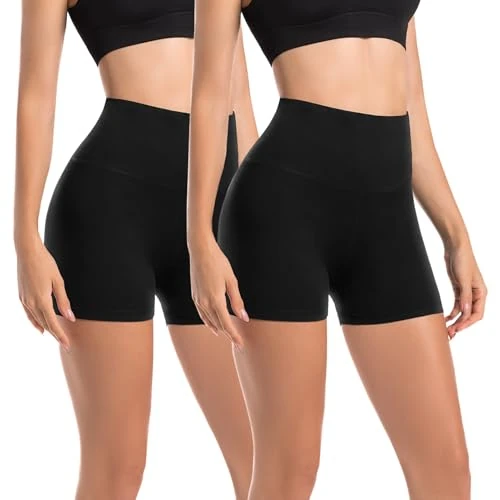 Offerta a tempo: Leafigure Set di 2 pantaloni corti da ciclismo da donna, a vita alta, opachi, estivi, per palestra, fitness, yoga, nero/nero, L-XL - 43% da 14.99 € a 8.54 €