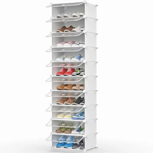 HOMIDEC Schoenenrek, 10 niveaus, ruimtebesparend, voor 20 paar schoenen, ruimtebesparend, smal, voor ingang, slaapkamer en hal, transparant