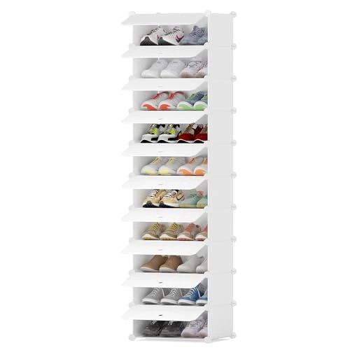 HOMIDEC Zapatero con 10 estantes, ahorra espacio, puede contener 20 pares de zapatos, zapatero delgado para entrada, dormitorio y pasillo, color blanco