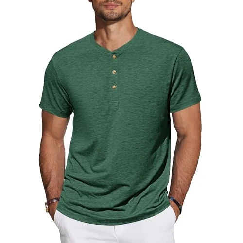 Oferta limitada: TARAINYA Henley Camisetas Hombre Algodón Manga Corta T-Shirt con Botones Diario/Oficio/Playa Verde L de 25.98 € a 19.99 € (ahorro 23%)