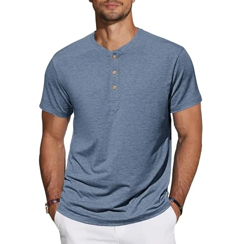 Tijdelijke aanbieding: TARAINYA Henley Shirt Heren Katoen T-shirt Korte Mouwen Zomer Mannen met 3 Knoopsluiting M-4XL, a Blauw, XXL van 27.58 € naar 27.58 € (0.00% korting)