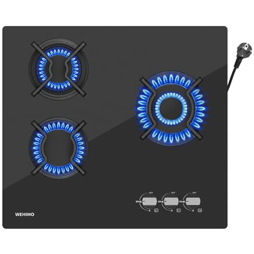 Offre limitée : WEHIMO Plaque de Cuisson Gaz 3 Feuxs, Plaque Gaz 3 Feuxs Encastrable, Table de Cuisson Gazs 60cm, Grille Fonte, 7750W, Gazs Ville et Bouteille, Verre Noir de 128.99 € à 99.99 € (22% de remise)
