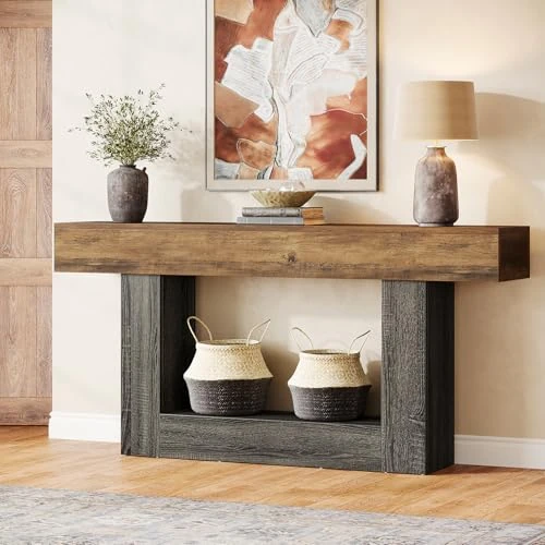 Limited-time offer: Tribesigns 63-Inch Long Console Table, 2-Tier Entryway Table Sofa Table with Storage, Farmhouse Wood Behind Couch Tables for Living Room, Hallway, Rustic Brown & Gray from $149.99 to $149.99 (save 0.00%)
