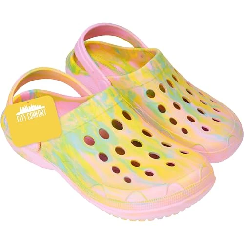 Zeitlich begrenztes Angebot: CityComfort Clogs Damen Hausschuhe Bequem Leichte Sommer Pantoletten mit Riemchen für Haus Garten Arbeit oder Strand Geschenk für Frauen (35.5/36 EU, Gelb Tie Dye) von 15.99 € auf 5.90 € (63% Rabatt)