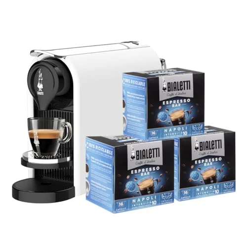 Zeitlich begrenztes Angebot: Bialetti Gioia Plus Espressomaschine für Kapseln aus Aluminium, inklusive 48 Kapseln, weiß von 112.28 € auf 112.28 € (0.00% Rabatt)