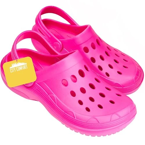 Offerta a tempo: CityComfort Zoccoli Donna Scarpe da Giardino Tie Dye Ciabatte Estive con Cinghia per Spiaggia Piscina Idee Regalo per Lei (37/38 EU, Fucsia Neon) - 5% da 15.06 € a 14.35 €