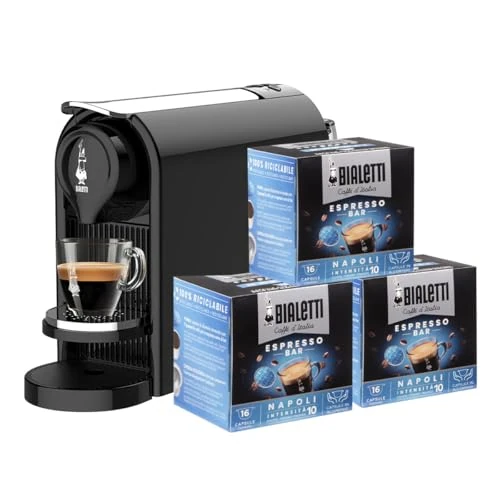 Bialetti Gioia Plus - Cafetera espresso para cápsulas de aluminio, con 48 cápsulas, color negro