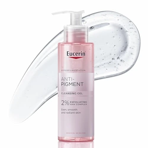 Eucerin Anti-Pigment 200 ml reinigingsgel, vlekbestendige gezichtsreinigingsgel met 2% complexe gezichtsexfoliërende AHA, glycolzuur en melkzuur, gezichtsschuimende reiniger voor alle huidtypes