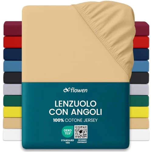 Offerta a tempo: Lenzuola con Angoli Letto Singolo 90x190 cm Beige in 100% Puro Cotone per Materasso fino a 30cm Tessuto Anti-Acaro e Traspirante di Alta Qualità Morbido Durevole e Lavabile in Lavatrice - 5% da 13.99 € a 13.29 €