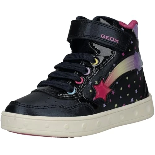 Geox J Skylin Girl Baskets Bleu Marine/Multicolore Taille 35 EU, Bleu Marine Multicolore., 35 EU