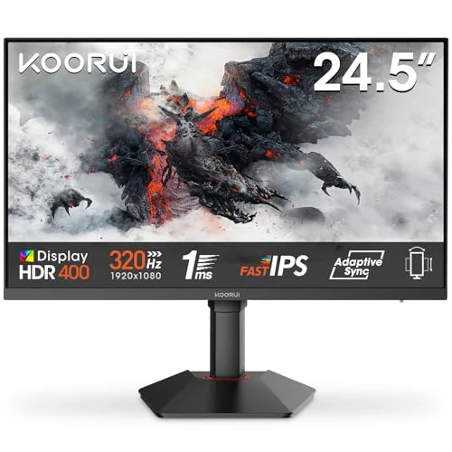 Offerta a tempo: KOORUI G2511E Monitor Gaming 25 Pollici, FHD 320Hz, 1ms, HDR400, Fast IPS, Adaptive Sync, VESA 75x75mm, regolazione ergonomica - 47% da 169.99 € a 89.99 €