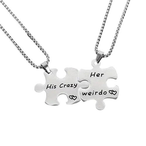KONFEN 2PCS Collane di Coppia Abbinate, Set di Collane Personalizzate in Acciaio Inossidabile con Suo E Il Suo Pezzo Di Puzzle Collana Ciondolo, Collane Abbinate con Catena di Ciondoli Regolabile