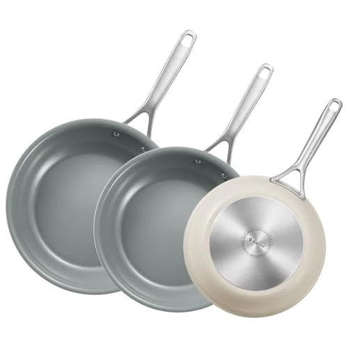 BLAZANT Lot de poêles à induction - 20 + 24 + 28 cm - Poêle en céramique à induction - Pour tous les types de plaques de cuisson - Poêle revêtue sans PTFE ni PFOA - Avec poignée en acier