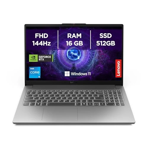 Lenovo LOQ Essential Gaming Notebook 15,6 Zoll FHD (1920 x 1080) 144 Hz, Intel Core i5-12450HX, 16 GB RAM, 512 GB SSD, Nvidia GeForce RTX 4050 6 GB GDDR6, Windows 11, Tastatur mit
