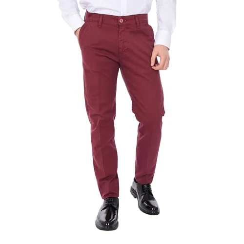 Men's Stylish Winter Chino Trousers Pocket America Made in Italy Trousers Warm Cotton Regular Fit, bordeaux, 36