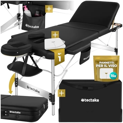 Offre limitee: TecTake® Table de Massage Pliante Professionnelle 3 Zones Aluminium Cosmetique Lit de Massage Table Esthetique Tatouage Portable avec Appuie-tête Amovible Repose Bras, Housse de Transport Incluse de 129.90 EUR a 109.69 EUR (economie 16%)