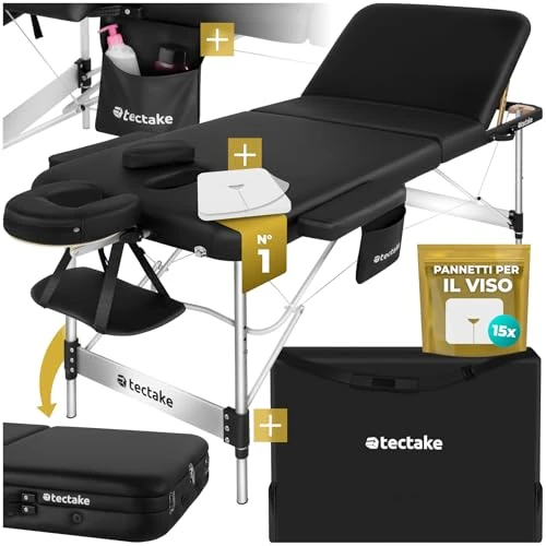 Offerta a tempo: tectake® Lettino da Massaggio Pieghevole a 3 Zone, Lettino Massaggio Portatile, Lettino Estetista con Poggiatesta e Poggiapiedi Regolabili - Larghezza senza braccioli: 78 cm, Nero - 16% da 148.99 € a 124.79 €
