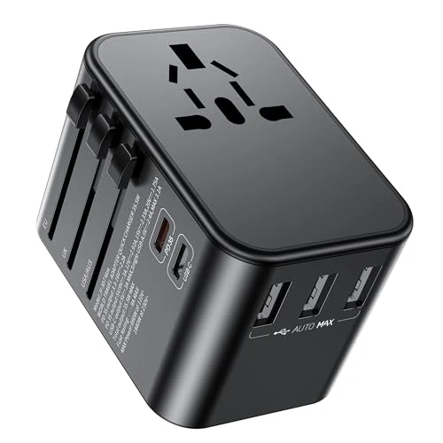 Adaptateur de voyage universel 35 W avec 2 USB-C, 3 USB-A et 1 CA, adaptateur international pour Allemagne, États-Unis, Royaume-Uni, France, Espagne, Japon, Thaïlande, Italie, AUS plus de 200 pays