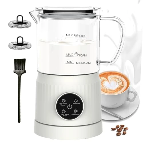 Tijdelijke aanbieding: 4-in-1 elektrische melkopschuimer, elektrische en melkwarmer, automatische melkopschuimer voor warm en koud, visueel glas, schuimmaker voor koffie, latte, cappuccino, wit van 49.99 EUR naar 49.99 EUR (korting 0%)