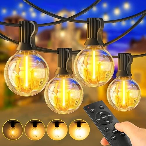 LED Lichterkette Außen Glühbirnen - 20M 65FT Outdoor String Lights Strom Wetterfest G40 Glühbirne Dimmbare Aussen Warmweiß Garten Terrasse Balkon Hochzeiten Party