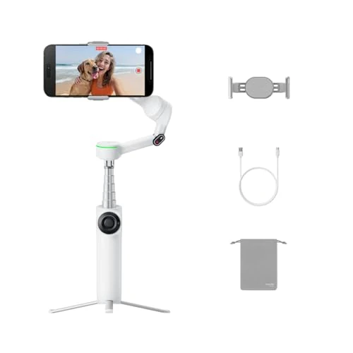 Insta360 Flow 2 Pro Blanc - Premier stabilisateur IA pour téléphone avec Apple DockKit, Suivi panoramique à 360º, Inclinaison Libre, trépied et Perche à Selfie intégrés, Portable pour vlog/Voyage