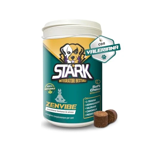 STARK Zenvibe Calming for Dogs. Natural Relaxation Valerian, Chamomile, L-Tryptophan and Green Tea for Management of Stress, Anxiety, Dog Shaking 60 Bites 180 g