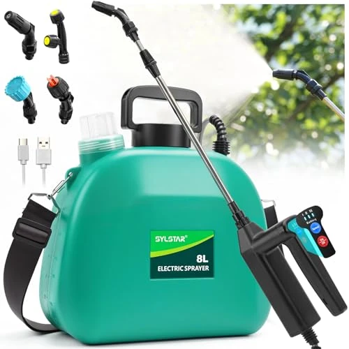 Offerta a tempo: SYLSTAR Pompa Irroratrice a Batteria 8L, 3 Velocità Pompa a Spalla a Batteria con Indicatore, 7.4V Atomizzatore Potente, 4 Ugelli Regolabili Spruzzatore Elettrico per Giardino Cortile Prato - 36% da 64.99 € a 41.51 €