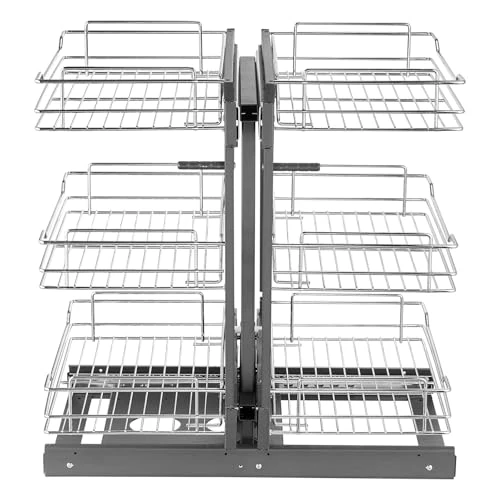 Offre limitée : VEVOR Organisateur Coulissant d'angle à Ouverture de 38 cm de Largeur, Rangement pour Placard de Cuisine à 3 Niveaux et 6 Étagères, Panier de Rangement en Acier au Carbone Chromé Magique, Maison de 153.90 € à 153.90 € (0.00% de remise)