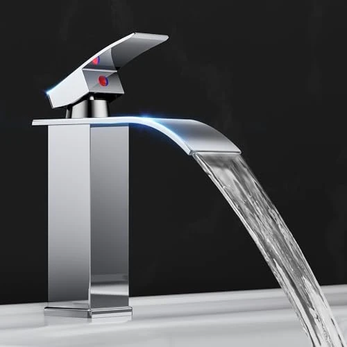 Offerta a tempo: Rubinetto Bagno Lavabo a Cascata,Miscelatore Lavabo Bagno,Miscelatore per bagno in ottone e acciaio inox, cromato (incl. tubo da 60 cm) - 25% da 39.99 € a 29.99 €