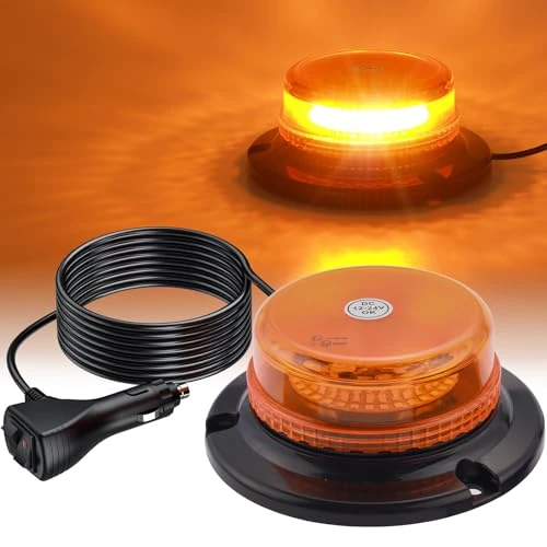 AUTOUTLET 36 LED 18W Luce Stroboscopica,Faro Rotante con con Base Magnetica e Cavo di 5 Metri,9 Modalità Lampeggianti,per Trattore Camion Auto(Arancione)