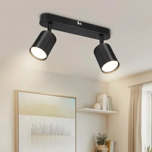 VEKIDOT LED Deckenleuchte 2 Flammig, Deckenstrahler Schwenkbar, Deckenlampe Schwarz GU10, Deckenleuchte Spot Modern, Deckenspots für Küche, Schlafzimmer, Wohnzimmer (Ohne Leuchtmittel)