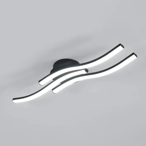 Comely Lampa sufitowa LED, 3 fale, 20 W, 2050 lm, zimna biel, 6500 K, nowoczesna lampa sufitowa, czarna, do salonu, sypialni, kuchni, korytarza, czarna