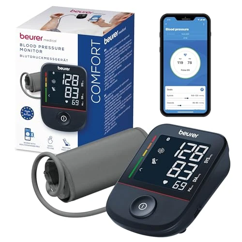 Limitiertes Angebot: Beurer BM 48 Oberarm Blutdruckmessgerät, einfache Ein-Knopf-Bedienung, sanfte & schnelle Messung, Arrhythmie-Erkennung, Manschette für 22-42 cm, mit App, Datenübertragung zu Apple Health und co. von 59.99 EUR auf 39.99 EUR (Spare 33%)