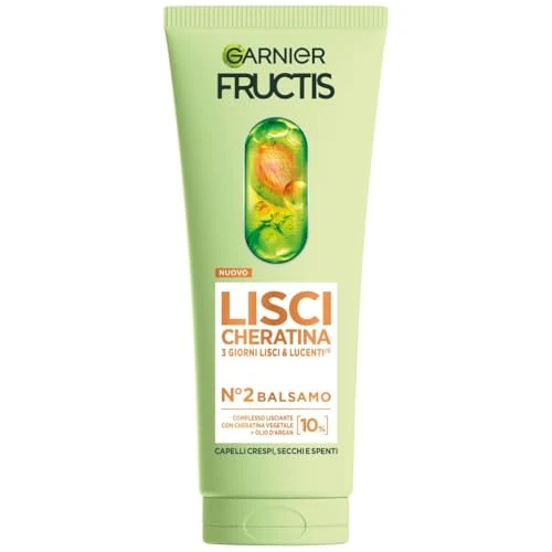 Offerta a tempo: Garnier Fructis Balsamo, Per Capelli Lisci e Lucenti a Lungo, Effetto Anti-Crespo, Trattamento Lisciante alla Cheratina Vegetale e Olio di Argan, Lisci Cheratina, 200 ml - 22% da 4.49 € a 3.49 €