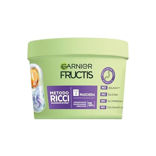 Offerta a tempo: Garnier Fructis Maschera Idratante, Per Capelli Ricci Definiti e Idratati, Arricchita con Acido Ialuronico e Burro di Karité, Metodo Ricci, 370 ml - 52% da 6.99 € a 3.38 €