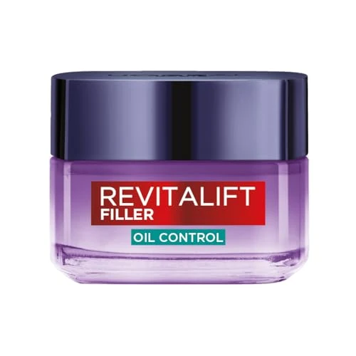 Crema antiarrugas L'Oréal Paris para pieles mixtas y grasas, control seboso para 8H, piel menos brillante y fresca, con ácido hialurónico y ácido salicílico, relleno Revitalift 50 ml