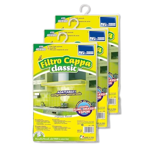 Offerta a tempo: PARODI & PARODI - Filtro Cappa Cucina Classic, Kit 3 Pezzi, Filtri Aspiranti Assorbi Fumi, Grassi e Vapori Ritagliabili in Polietilene, Universale per Tutte le Cappe, Accessori Cucina Misura 40x80 cm - 18% da 21.94 € a 18.08 €