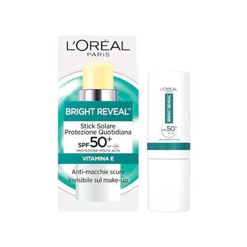 Offerta a tempo: L'Oréal Paris Stick UV Protettivo Anti-Macchie, Per Tutti i Tipi di Pelle, Macchie Ridotte e Pelle Protetta dai Raggi UV, Finish Invisibile, Con Protezione SPF50+ e Vitamina E, Bright Reveal, 9 gr - 37% da 14.99 € a 9.50 €