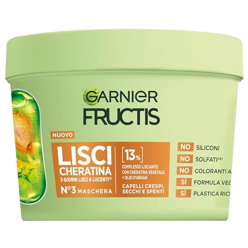Offerta a tempo: Garnier Fructis Maschera, Per Capelli Lisci e Lucenti a Lungo, Effetto Anti-Crespo, Trattamento Lisciante alla Cheratina Vegetale e Olio di Argan, Lisci Cheratina, 370 ml - 52% da 6.99 € a 3.38 €